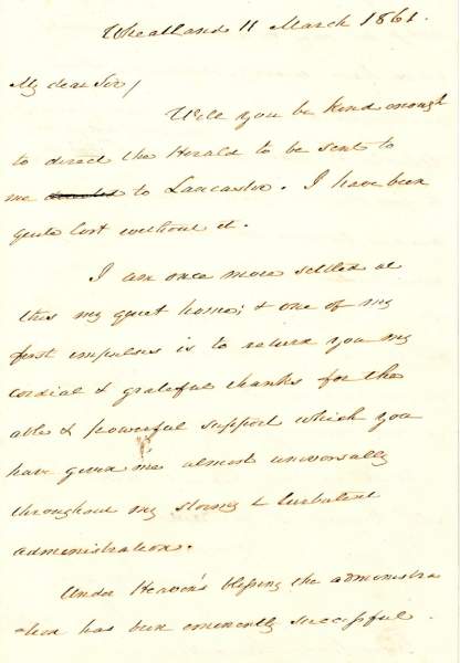 James Buchanan to James Gordon Bennett, March 11, 1861 (Page 1)