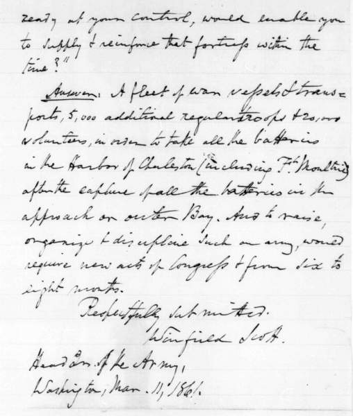 Winfield Scott to Abraham Lincoln, March 11, 1861 (Page 3)