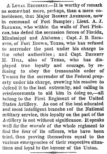 “A Loyal Regiment,” New York Times, March 12, 1861