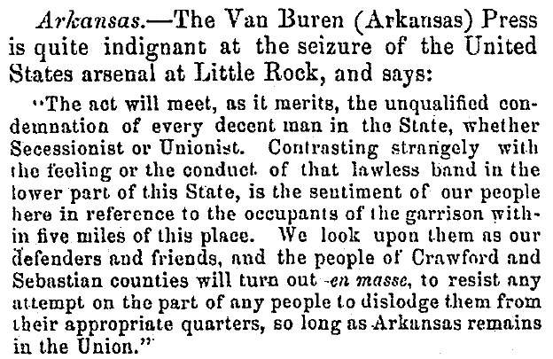"Arkansas," Fayetteville (NC) Observer, March 18, 1861