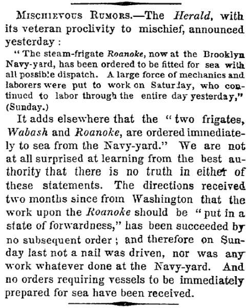 “Mischievous Rumors,” New York Times, March 26, 1861