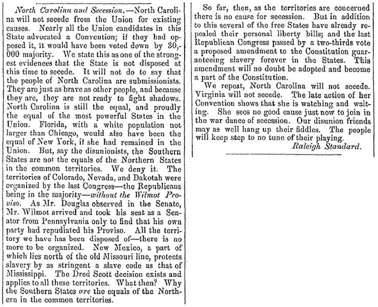 “North Carolina and Secession,” Fayetteville (NC) Observer, April 4, 1861
