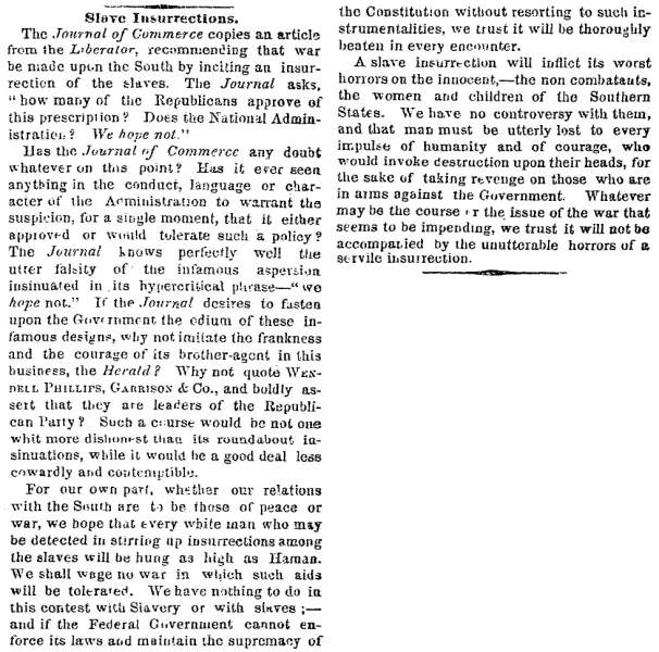 “Slave Insurrections,” New York Times, April 12, 1861