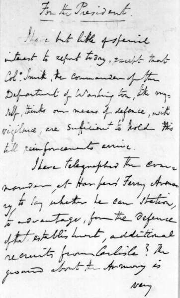 Winfield Scott to Abraham Lincoln, April 15, 1861 (Page 1)