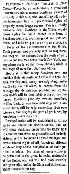 “Protection to Southern Property in New York,” New York Herald, April 28, 1861