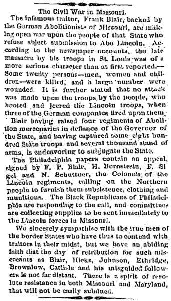 “The Civil War in Missouri,” Savannah (GA) News, May 17, 1861