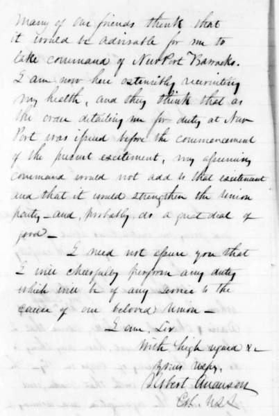 Robert Anderson to Abraham Lincoln, May 19, 1861 (Page 2)
