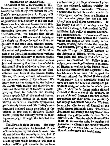 “Treason in Illinois,” Chicago (IL) Tribune, June 7, 1861