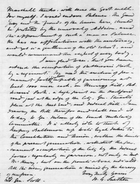 Worthington G. Snethen to Winfield Scott, June 29, 1861 (Page 3)