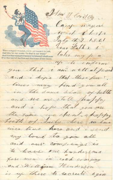John T. Cuddy to John H. Cuddy, July 7, 1861 (Page 1)