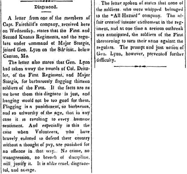 “Disgraced,” Atchison (KS) Freedom’s Champion, July 20, 1861