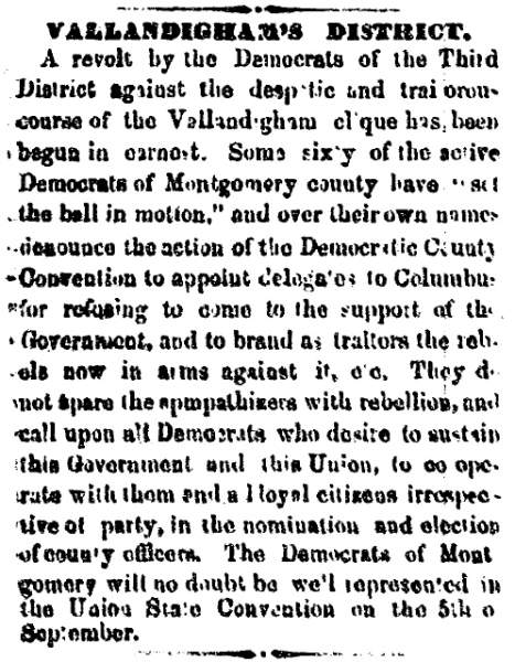 “Vallandigham’s District,” Cleveland (OH) Herald, August 15, 1861