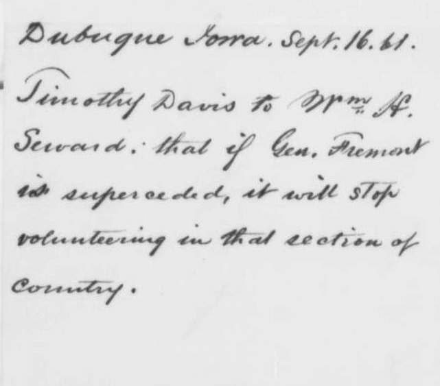 Timothy Davis to William H. Seward, September 16, 1861 (Page 2) 