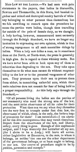 “Mob-Law by the Ladies,” Fayetteville (NC) Observer, April 7, 1862