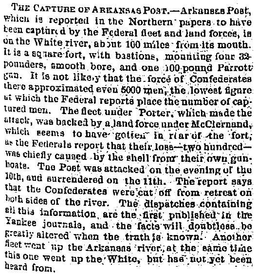 “The Capture of Arkansas Post,” Savannah (GA) Morning News, January 27, 1863
