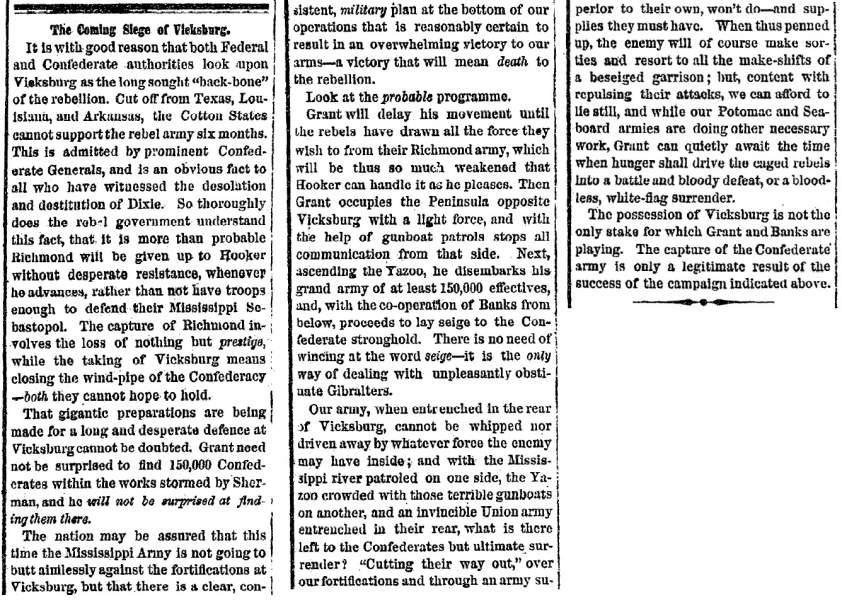 “The Coming Siege of Vicksburg,” Cleveland (OH) Herald, February 3, 1863