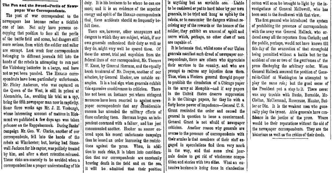 “The Pen and the Sword,” New York Herald, May 17, 1863