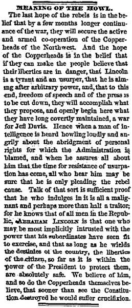 “Meaning of the Howl,” Chicago (IL) Tribune, June 24, 1863