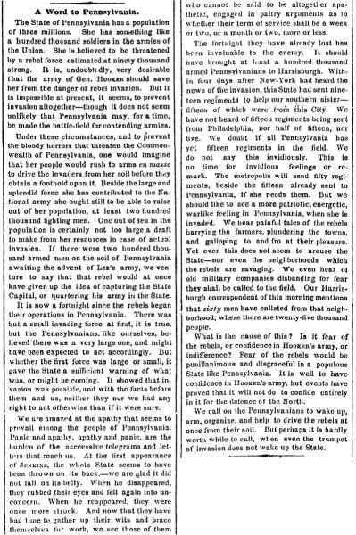 “A Word to Pennsylvania,” New York Times,  June 26, 1863