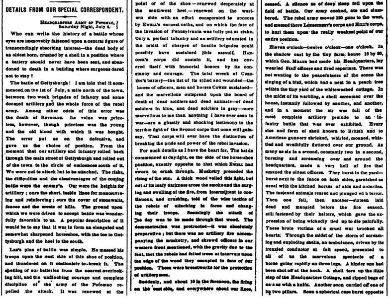 “Details From Our Special Correspondent,” New York Times, July 6, 1863 (Page 1)