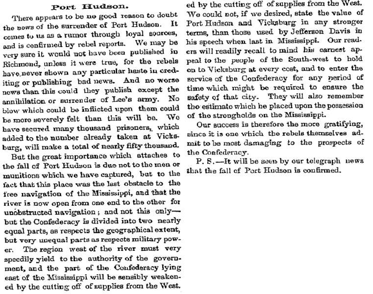 “Port Hudson,” New Haven (NH) Palladium, July 16, 1863