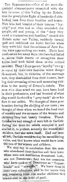“The Skedaddlers,” Carlisle (PA) American Volunteer, July 30, 1863