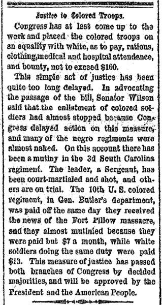 “Justice to Colored Soldiers,” Cleveland (OH) Herald, May 2, 1864