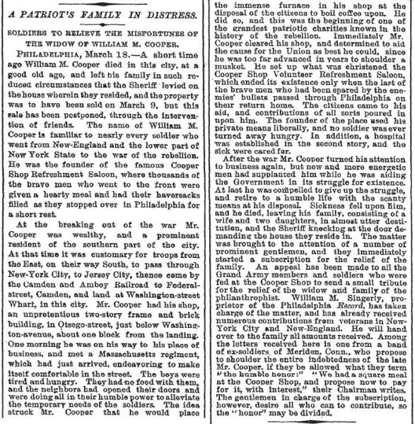 "A Patriot's Family in Distress," New York Times, March 18, 1880