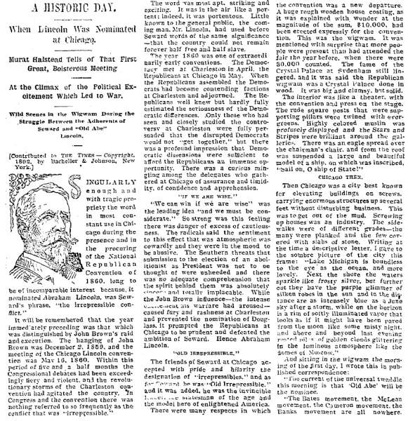 Recollection by Murat Halstead, Republican National Convention, May 16-18, 1860 (Page 1)