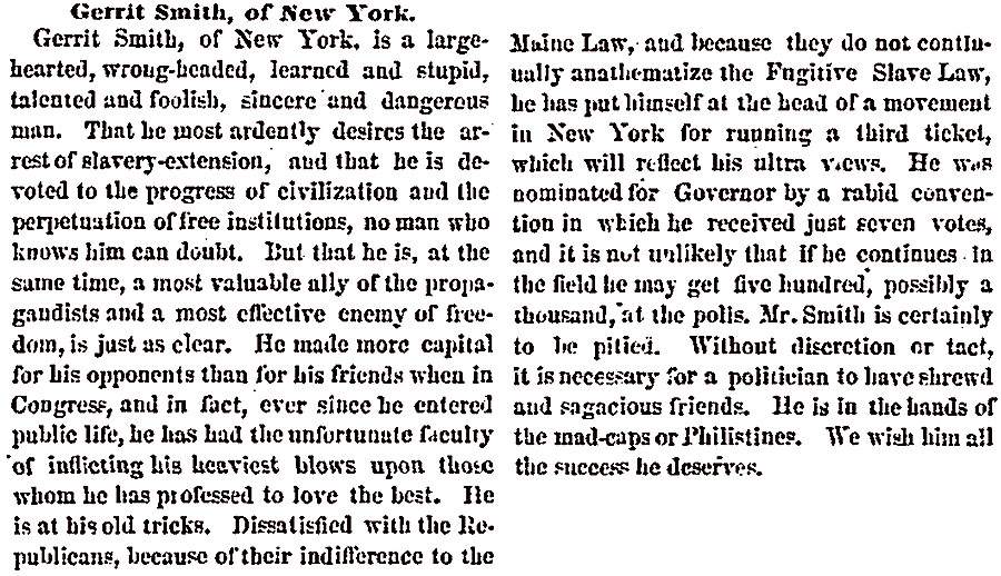 “Gerrit Smith,” Chicago (IL) Press and Tribune, August 14, 1858