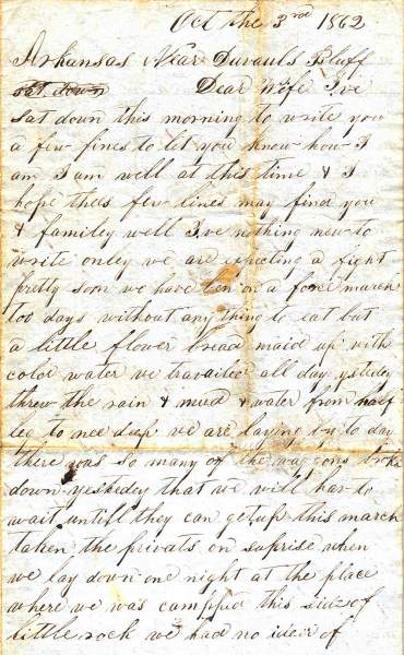William Elisha Stoker to Elizabeth E. Stoker, October 3, 1862 (Page 1)