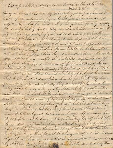 William Elisha Stoker to Elizabeth E. Stoker, November 15, 1862 (Page 1)
