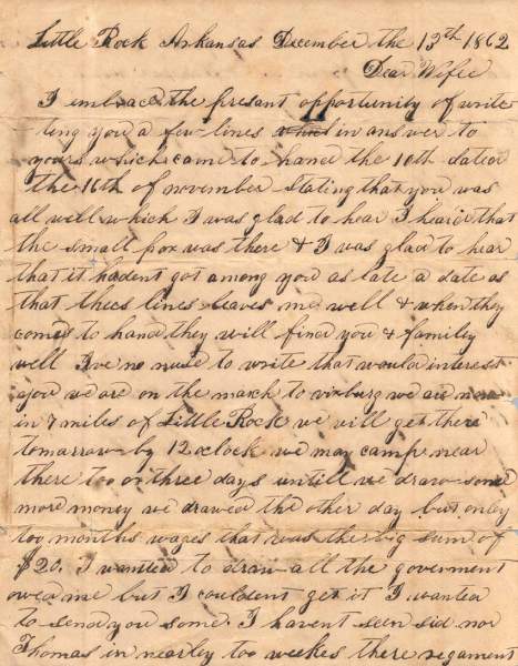 William Elisha Stoker to Elizabeth E. Stoker, December 13, 1862 (Page 1)