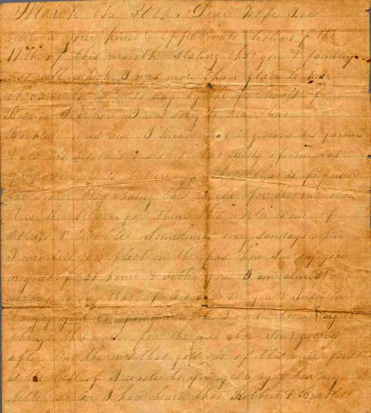 William Elisha Stoker to Elizabeth E. Stoker, March 30, 1863 (Page 1)