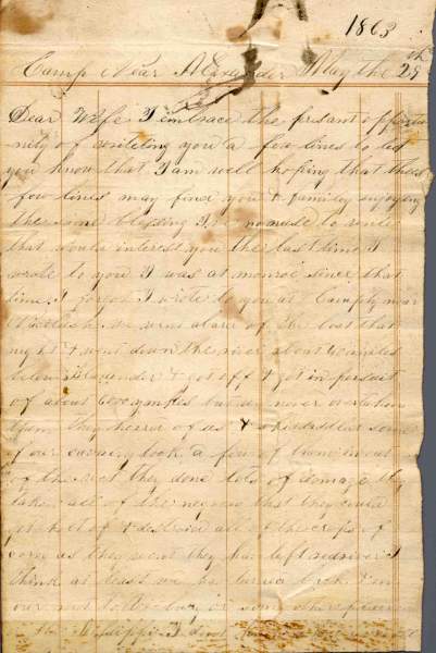 William Elisha Stoker to Elizabeth E. Stoker, May 29, 1863 (Page 1)