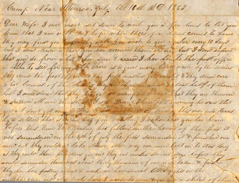 William Elisha Stoker to Elizabeth E. Stoker, July 18, 1863 (Page 1)