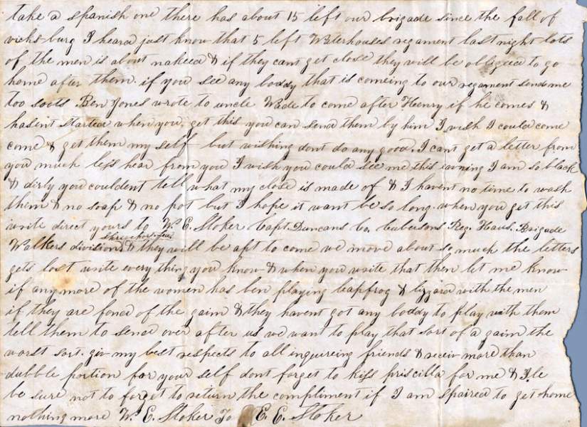 William Elisha Stoker to Elizabeth E. Stoker, July 29, 1863 (Page 2)