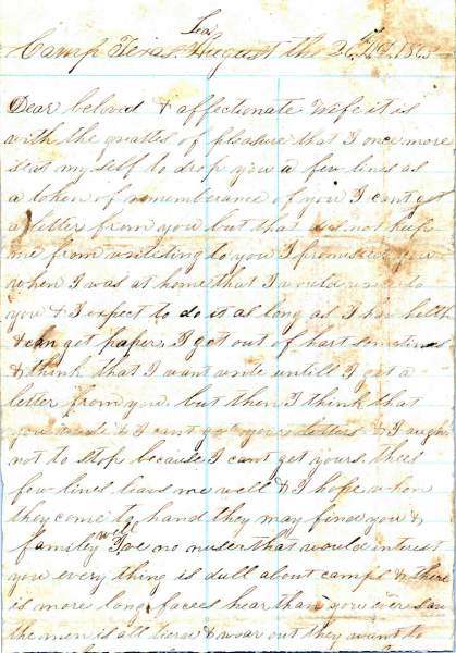 William Elisha Stoker to Elizabeth E. Stoker, August 26, 1863 (Page 1)