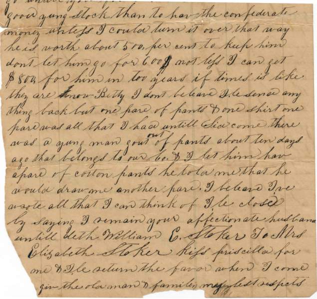William Elisha Stoker to Elizabeth E. Stoker, October 20, 1863 (Page 4)
