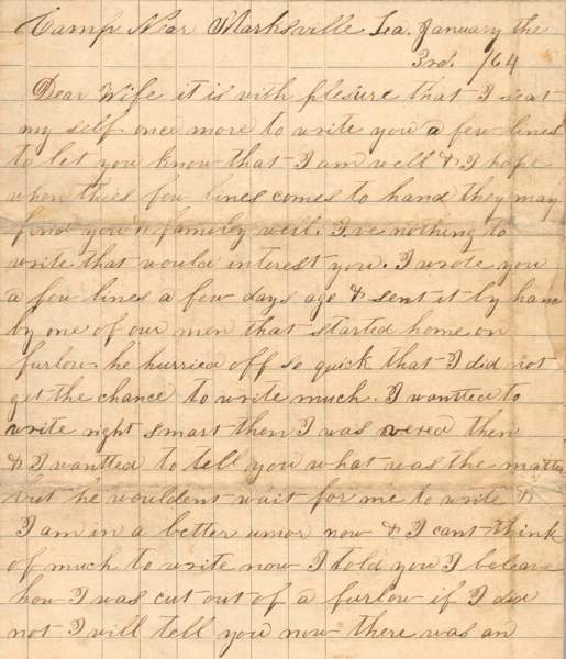 William Elisha Stoker to Elizabeth E. Stoker, January 3, 1864 (Page 1)