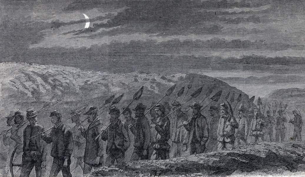 "Going to the Trenches," Sixth Pennsylvania, Petersburg, Virginia, September 1864, artist's impression