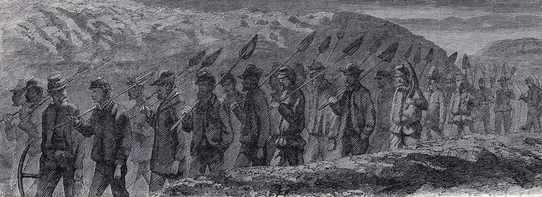 "Going to the Trenches," Sixth Pennsylvania, Petersburg, Virginia, September 1864, artist's impression, detail