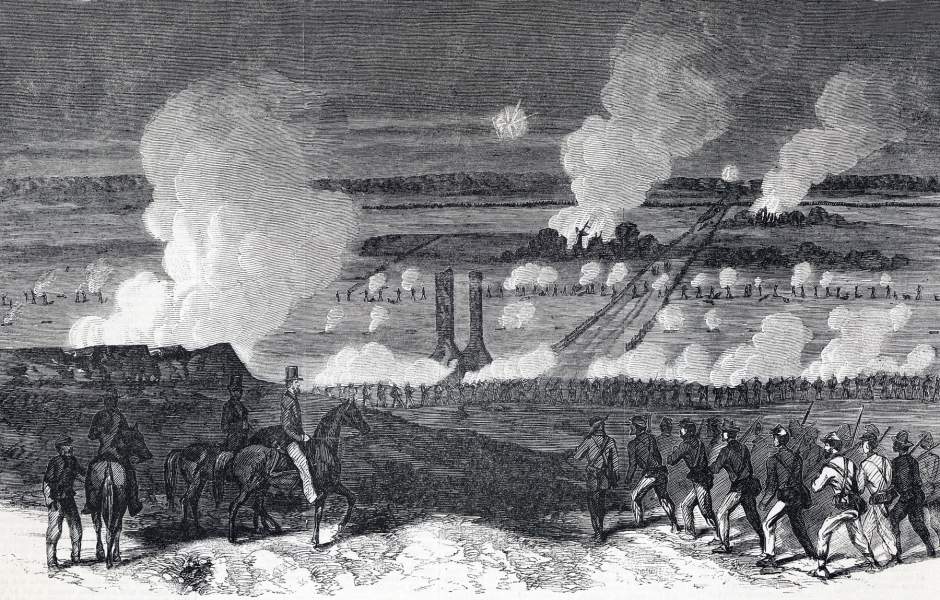 Night attack on Fort Stevens near Washington, with Abraham Lincoln present, July 11,1864, artist's impression, zoomable image