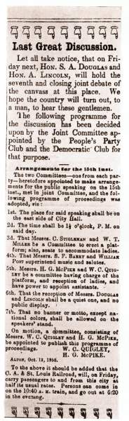 "Last Great Discussion," Alton (IL) Daily Whig, October 1858