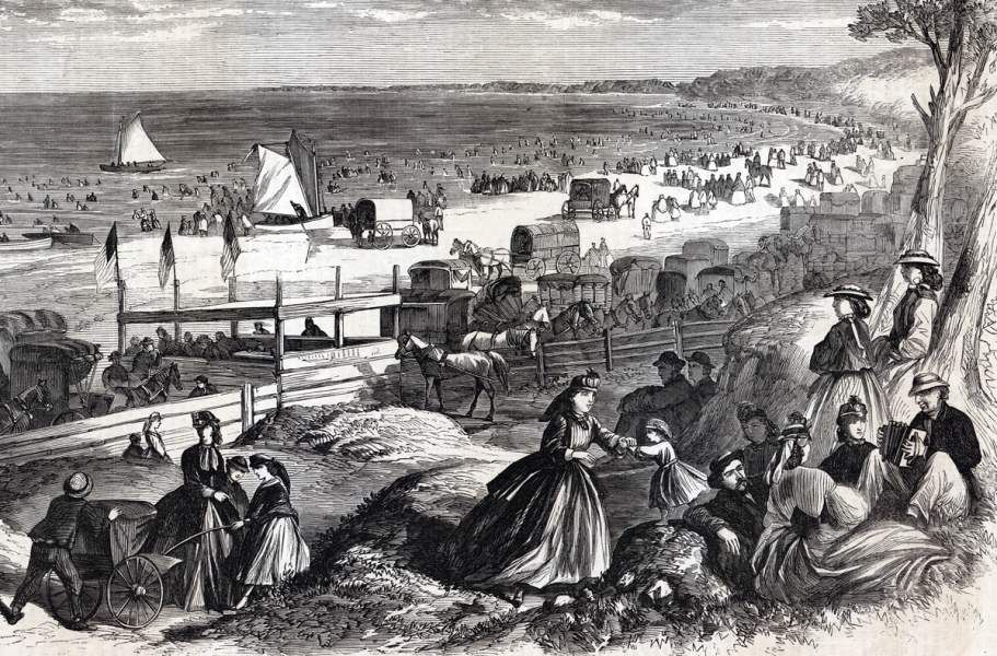 Summer weekend at the beach, Raritan Bay, Amboy, New Jersey, August 1, 1865, artist's impression, detail