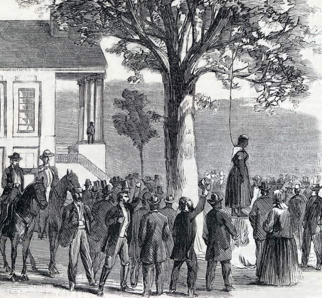 The lynching of Amy Spain, March 10, 1865, Darlington, South Carolina, artist's impression, detail