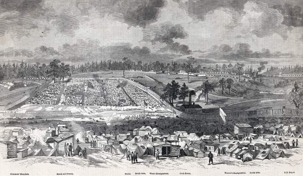 Andersonville Prison Camp, Georgia, 1864-1865, artist's impression, zoomable image