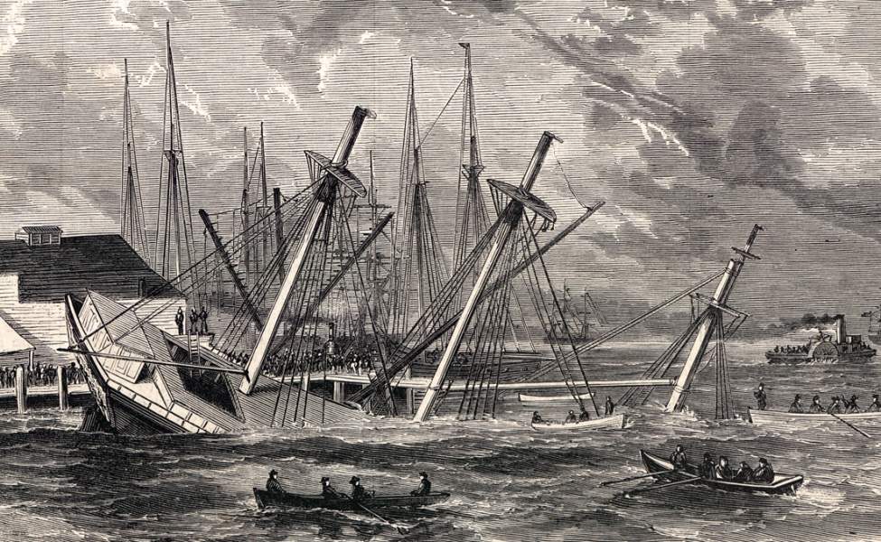 Sinking of the transport ship "Aquila" in San Francisco Harbor, November 24, 1863, artist's impression, detail