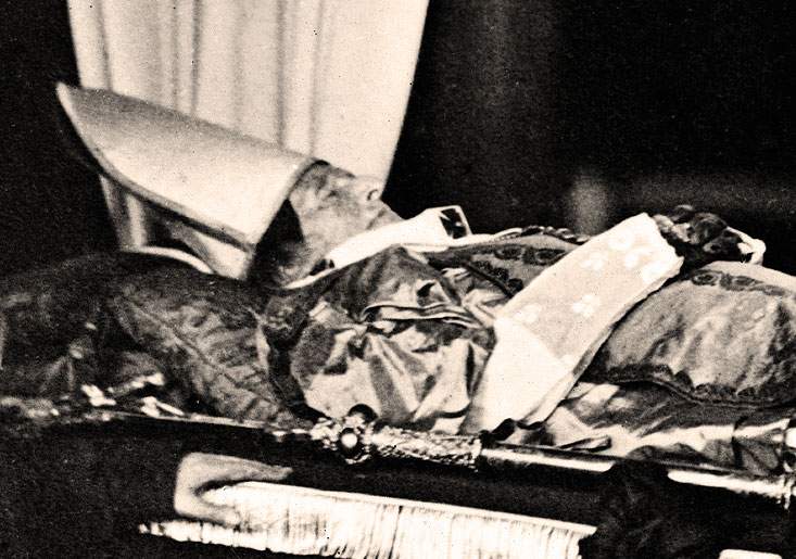Archbishop John Hughes prepared for burial, New York City, January, 1864, Brady image, detail