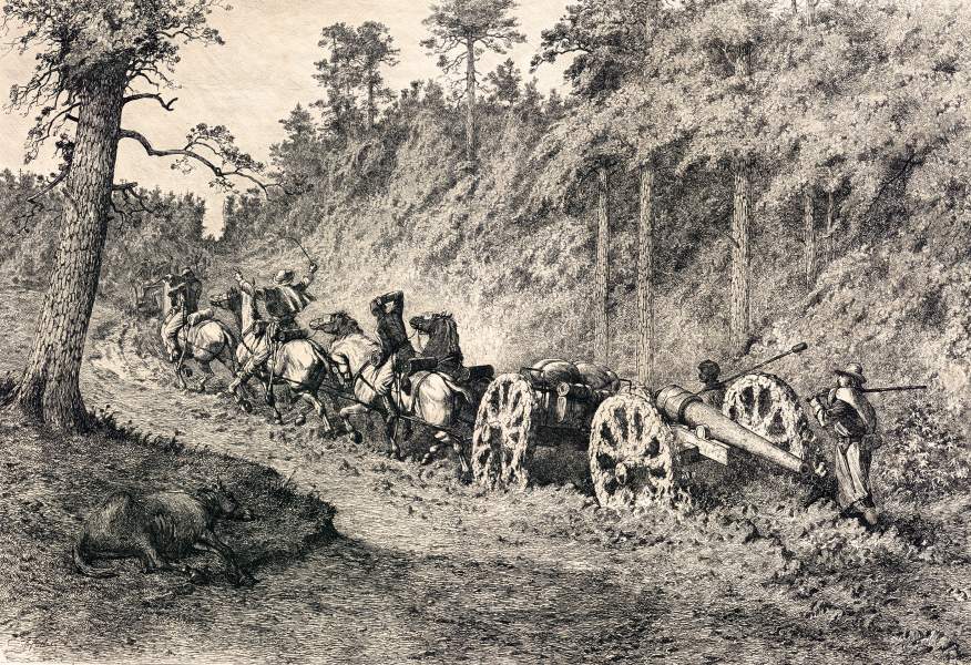 "Through the Wilderness," Edwin Forbes, copper plate etching, 1876, zoomable image